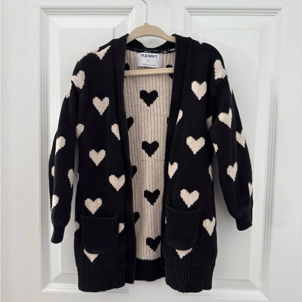 Old Navy Kids Heart Cardigan - Black and White